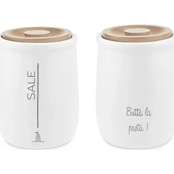 Dóza na potraviny LA PORCELLANA BIANCA GLI ONESTI 800 ml - nástěnná nádoba na sůl z porcelánu s dřevěným víčkem, bílá