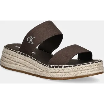 Dámské pantofle Pantofle Calvin Klein Jeans SPORTY ROPE MG LTH WEBBING dámské, hnědá barva, na klínku, YW0YW01704 89X, EUR 40