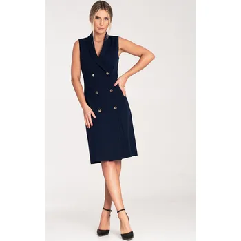 Dámské oblečení Tmavě modré elegantní midi šaty bez rukávů M1067 Navy Velikost: L