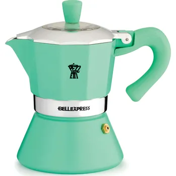 Příprava kávy PEZZETTI BELLEXPRESS 6 šálků - emailovaná hliníková moka konvička na indukci, mátová
