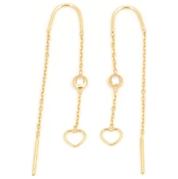 Náušnice Provlékací řetízkové náušnice ze žlutého zlata se zirkony a srdíčky NA1506F + DÁREK ZDARMA