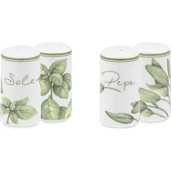 LA PORCELLANA BIANCA COLTIVIA 13 x 6.5 x 11.5 cm - porcelánová sada na sůl a pepř s dřevěným podstavcem, bílá