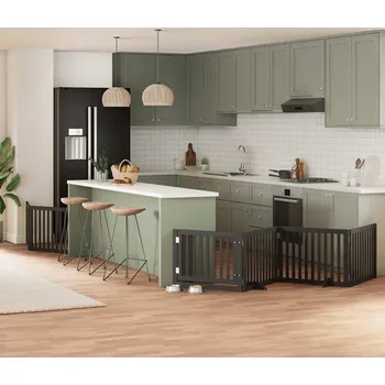 klec pro psa vidaXL Zábrana pro psy s dvířky skládací 6 panelů 480 cm topol [3155689] Barva: Černá