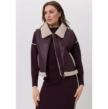Dámská vesta TUZZI GLAM dámská vesta tmavě vínová koženková s kožíškem
