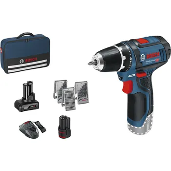 BOSCH aku vrtací šroubovák GSR12 V-15 12,0 Volt/ 2,0 /4,0Ah(IEC) Li-Ion+náh.sada