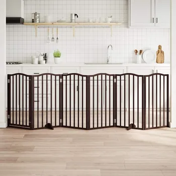 klec pro psa vidaXL Zábrana pro psy s dvířky skládací 6 panelů 300 cm topol [352207] Barva: hnědý dub