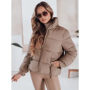 Dámská zimní prošívaná bunda s kapucí, kamelová