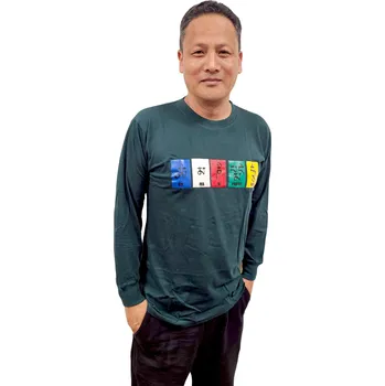 Pánské tričko Tričko Om mani padme húm s dlouhým rukávem - zelené Velikost: 42