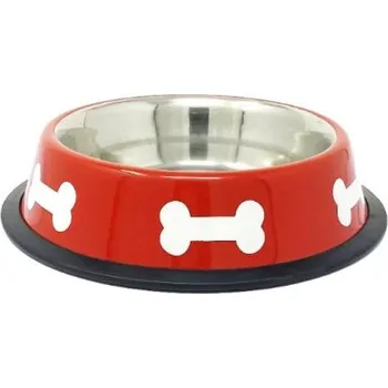 Miska pro psa Miska nerez s gumou červená KOST 0,4/15,5cm (96)