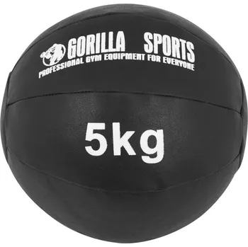 Medicinbal Gorilla Sports Kožený medicinbal, 5 kg, černý