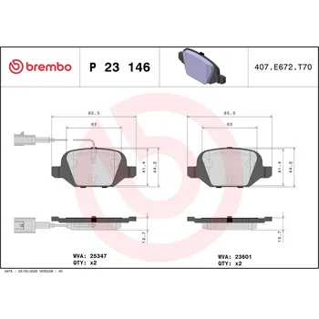 Autodíl Sada brzdových destiček, kotoučová brzda BREMBO P 23 146
