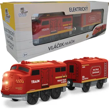 Vláček a vláčkodráha BABU vláčky - Elektrický vláček červený - set 2 ks