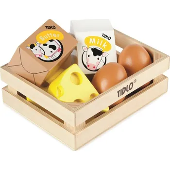 Dřevěná hračka Rappa Tidlo Dřevěná bedýnka s mléčnými výrobky a vejci