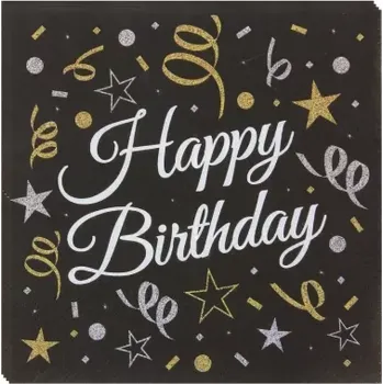 Papírový ubrousek Papírové party ubrousky Golden Silver Happy Birthday 20 ks