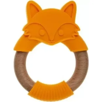 BocioLand Silikonové dřevěné kousátko Liška Oranžové