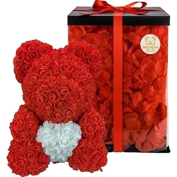 plyšák Medvídárek Big Romantic 40 cm světle červený s bílým srdcem