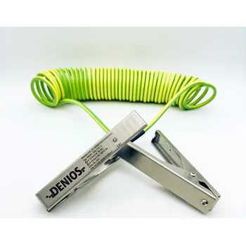 elektrický kabel Uzemňovací kabel DENIOS + svorka 140 mm + 140 mm, kabel 5 m, zeleno-žlutý, ocel, 4 mm², ATEX