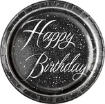 Talířky papírové ,,Stříbrné Glitz Happy Birthday"23cm, 8ks (Talířky papírové ,,Stříbrné Glitz Happy Birthday"23cm, 8ks)