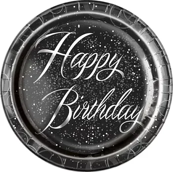 Talíř Talířky papírové ,,Stříbrné Glitz Happy Birthday"23cm, 8ks (Talířky papírové ,,Stříbrné Glitz Happy Birthday"23cm, 8ks)