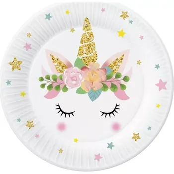 Talíř Papírové talířky Jednorožec Floral 18 cm - 6 ks