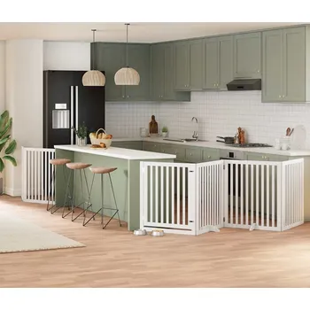 klec pro psa vidaXL Zábrana pro psy s dvířky skládací 8 panelů 640 cm topol [3155694] Barva: Bílá