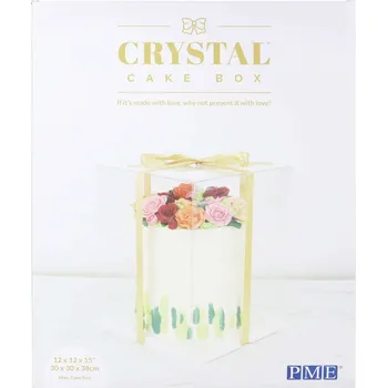 Úložný box PME 30 x 30 x 30 cm - vysoká průhledná krabice na dort s víkem a zlatou stuhou
