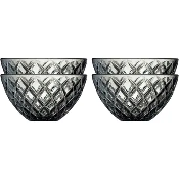 LYNGBY GLAS SORRENTO 4 ks 12 cm - sada stohovatelných misek z kouřového skla, šedá