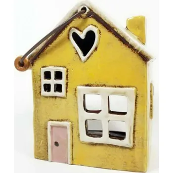 Keramický domek na čajovou svíčku, žlutý 17,5x13,5x10 cm