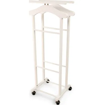 Věšák ARREDAMENTI ITALIA CLEVER 108 cm - skládací němý sluha z masivního bukového dřeva na kolečkách, bílý