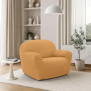 Napínací potah decoDoma napínací potah na křeslo strečový RUBINIA zlatá křeslo (š. 70 - 110 cm)