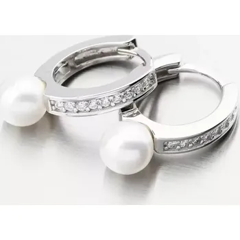 Náušnice Dámské náušnice stříbro 925 perly kruhy s a se zirkony PKL-2238