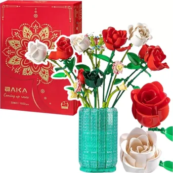 ostatní stavebnice Konstrukční stavebnice růže ve váze – bílá a červená, 1022 dílků