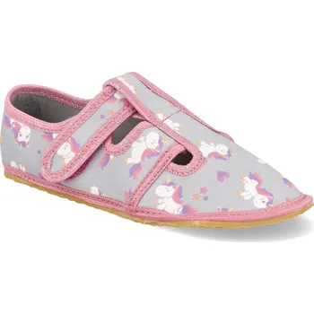 Dívčí bačkory Barefoot dětské přezůvky KTR - Jednorožec s duhou růžové Velikost: 24