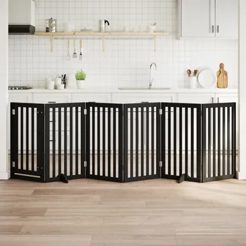 klec pro psa vidaXL Zábrana pro psy s dvířky skládací 6 panelů 300 cm topol [352239] Barva: Černá