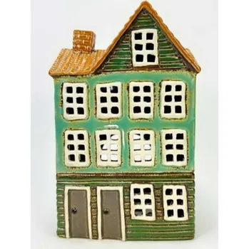 Keramický domek na čajovou svíčku, zelený 23,5x15x10 cm