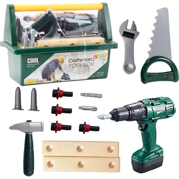 Dětská dílna Dětská sada nářadí ve skrínce s akumulátorovým šroubovákem, 14 dílů