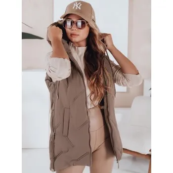 Dámská vesta Dámská prošívaná vesta s kapucí tmavě béžová
