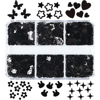 Flitry 3-4g 6 různých tvarů Lesklé třpytky na zdobení Nehty DIY Umění Dekorace Oblečení Výroba šperků Ruční tvoření černá