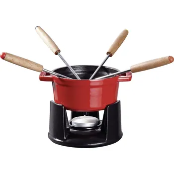 Fondue STAUB 10 cm - mini sada na fondue z litiny na indukci se 4 vidličkami, třešňová
