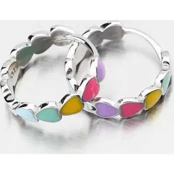 Náušnice Dámské náušnice stříbro 925 kruhy s barevnými srdíčky PKL-2234