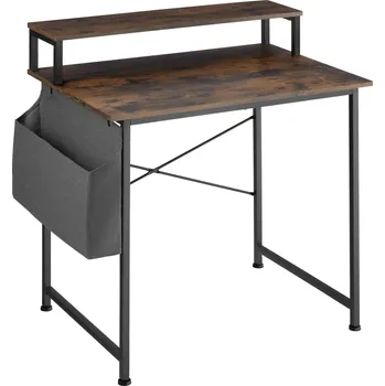 Psací stůl TecTake GmbH 404662 psací stůl s policí a látkovým úložným boxem - industriální dřevo tmavé, rustikální,80 cm