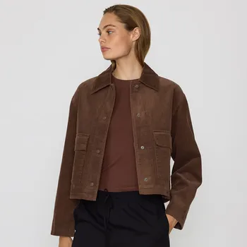 Dámský kabát Reserved - Manšestrová bunda s límcem - šedobéžová - UA728-74X - UA728-74X-XL