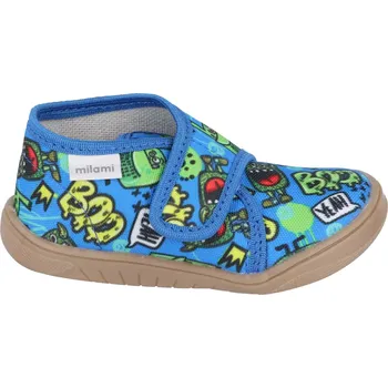 Dívčí bačkory Barefoot papuče Milami modré příšerky - uzavřené 25