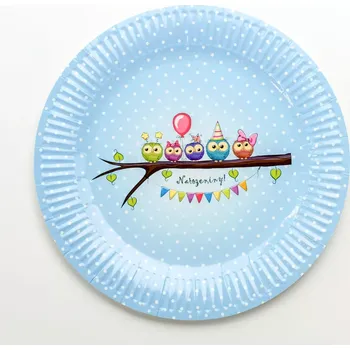 Talíř Party papírový talíř (8ks) - Sovy na větvi modré (!Doprodej 1. poslední kus!)
