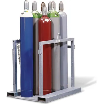 Kanystr Paleta na plynové lahve z oceli, 8x plynová lahev o max. Ø 230 mm, s ochrannou zábranou