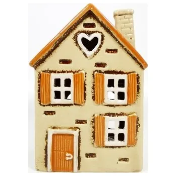Svícen Keramický domek na čajovou svíčku, béžový 16,5x12x8,5 cm