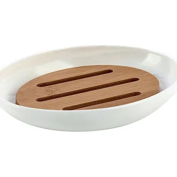 Sada koupelnových doplňků Spirella Mýdlenka OSLO, plast, bambus, bílá
