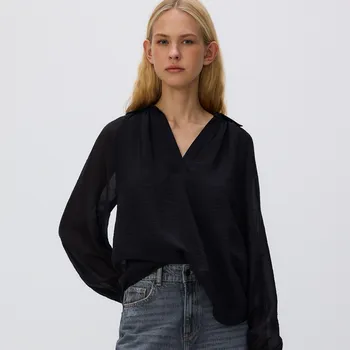 Dámské tričko Reserved - Halenka s příměsí viskózy - černý - 257GC-99X - 257GC-99X-XL