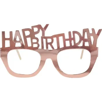 Karnevalový kostým Papírové brýle rose gold Happy Birthday 4 ks