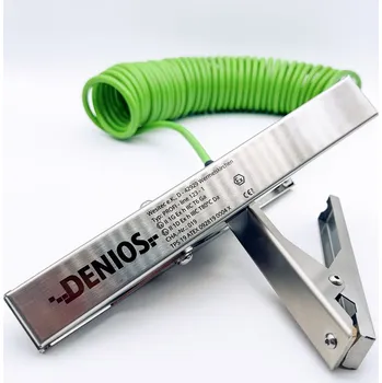 elektrický kabel Uzemňovací kabel DENIOS + svorka 140 mm + 230 mm, kabel 10 m, zelený, ocel, 4 mm², ATEX